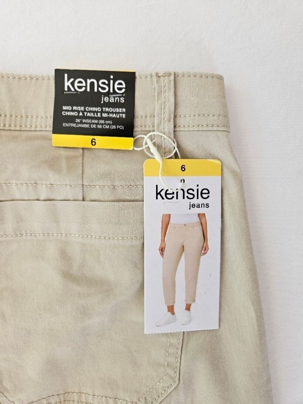Kensie Jeans Beige Mid-Rise Chino Trousers NWT Size 6 Ankle Crop Pants Stretch - Picture 9 of 9
